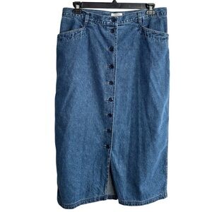 Christopher & Banks Long Front Button Up Denim Maxi Skirt Pencil High Waist 16